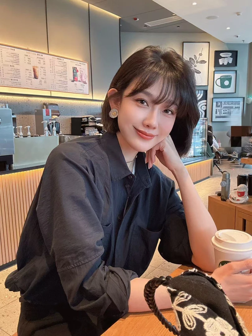 【Winnie】黑青色衬衫 百搭时尚