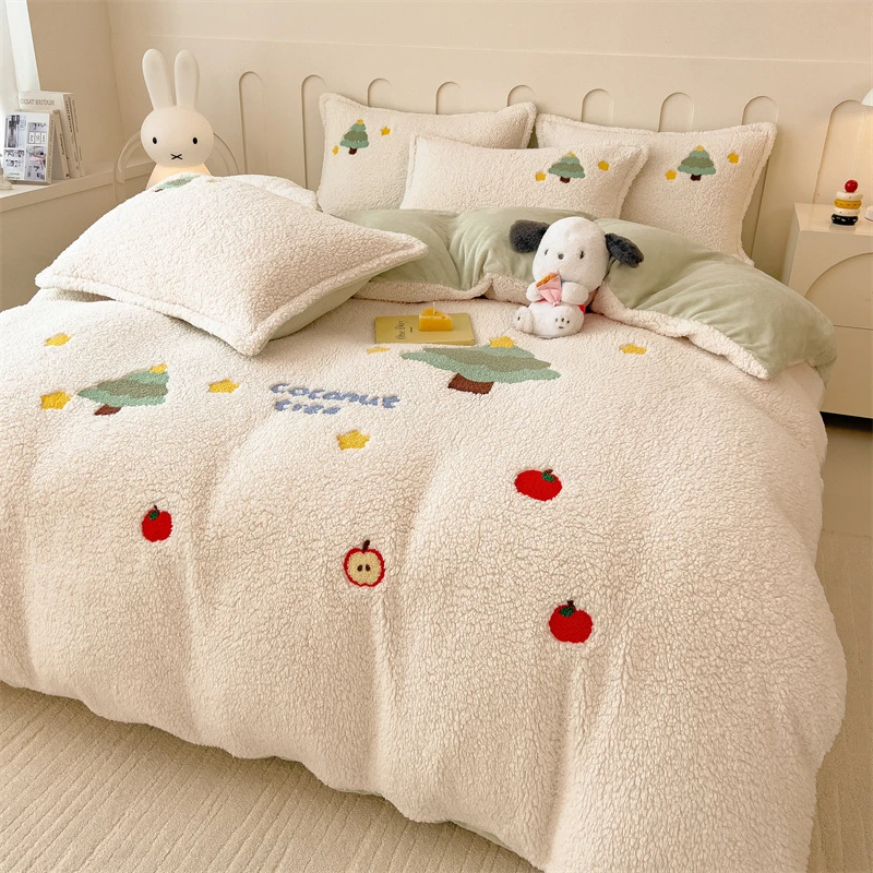 泰迪绒床上四件套冬季新款卡通加厚牛奶绒被套宿舍羊羔绒床单床笠