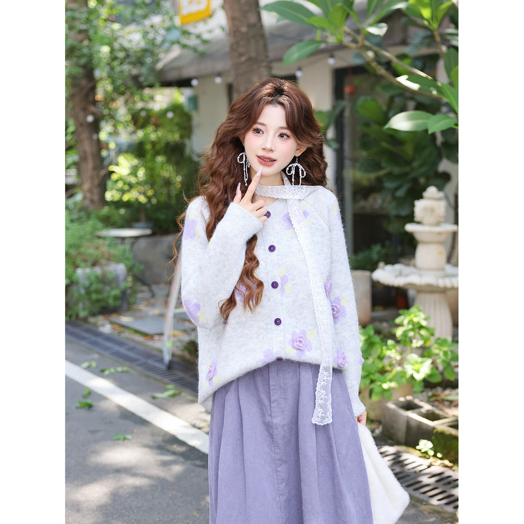 温舒敏【云朵漫步】港风复古毛针织衫女显瘦百搭上衣MT5202301