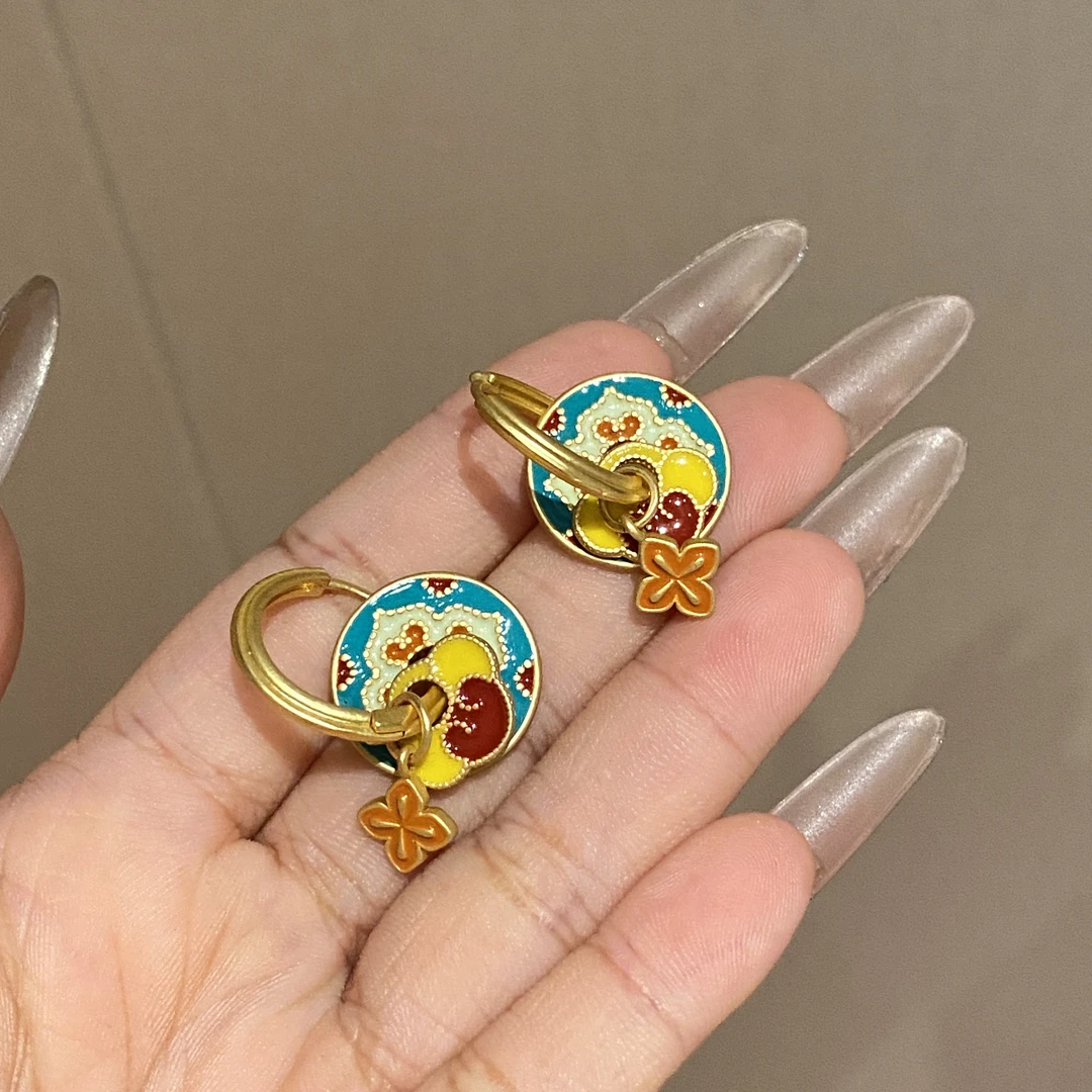 铜合金珐琅耳饰 气质百搭复古古风小众耳环Y031