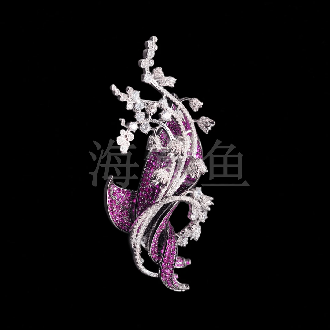 铜合金合成锆石胸针 时尚气质百搭玫红色花束胸针5240