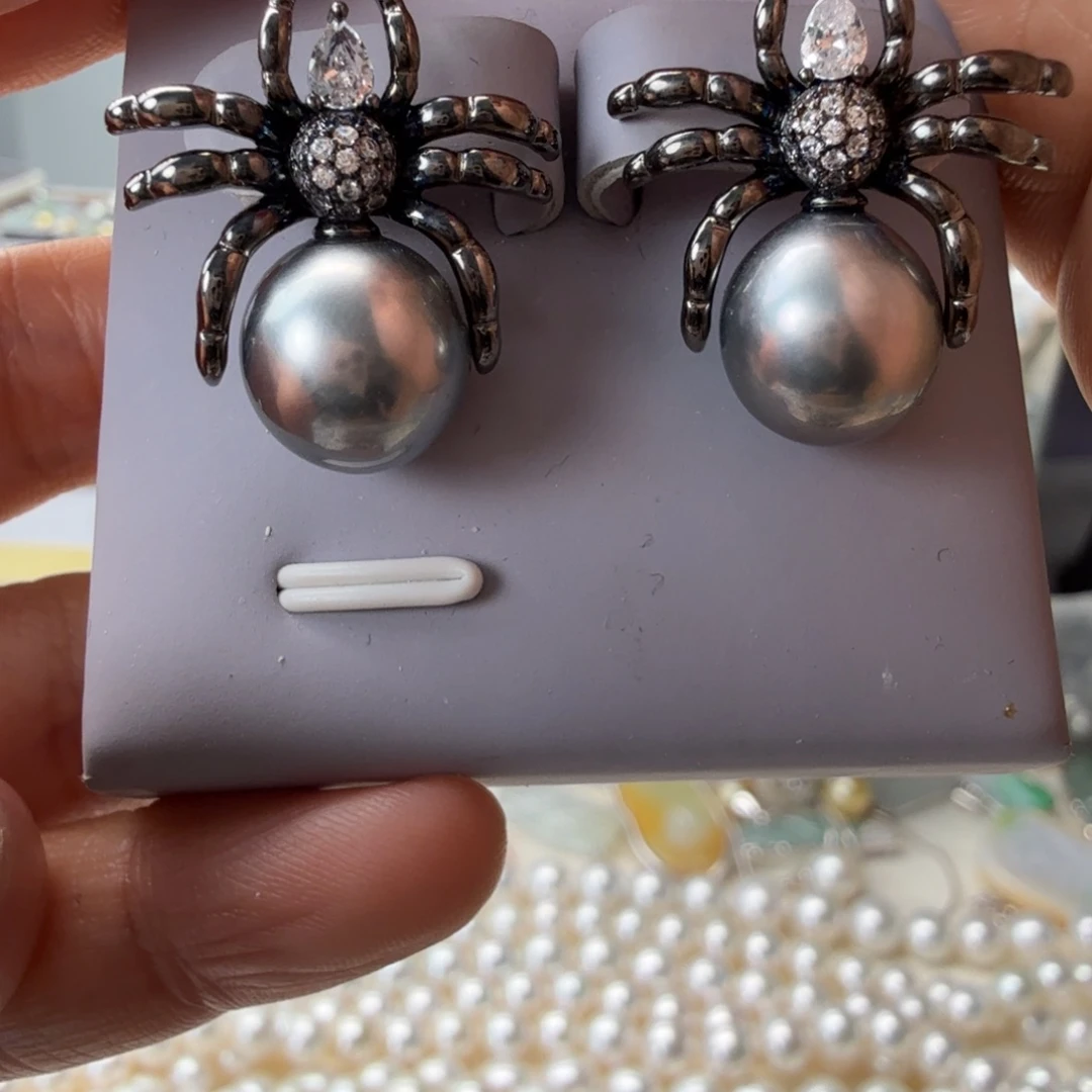 海水珍珠银S925镶嵌耳饰