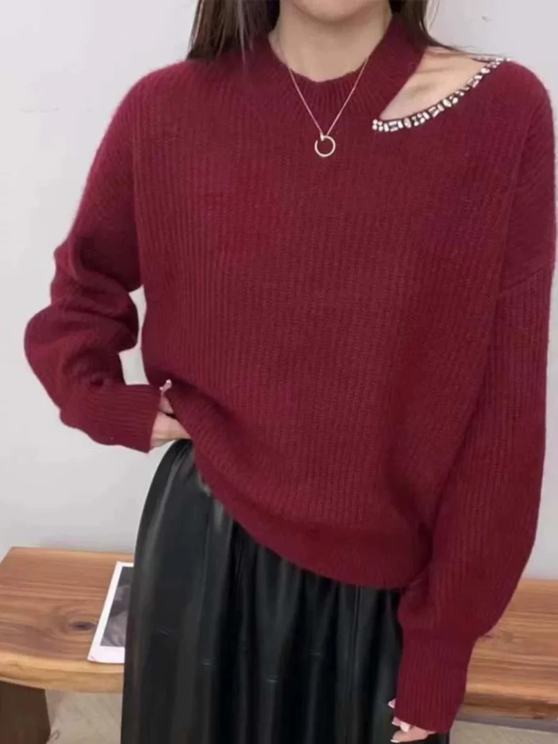 显瘦女休闲风毛针织衫秋冬女装针织衫套头印花毛衣打底衫