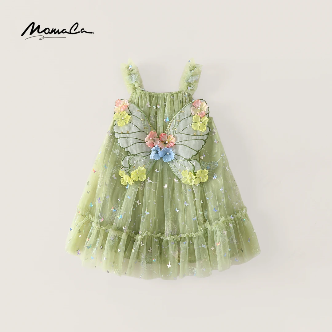 MOMOCO女童2025夏季新款重工洋气公主蝴蝶吊带连衣裙77620477061