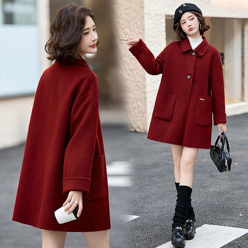 双面羊绒大衣女装秋冬新款高级感气质宽松时尚中长款羊毛呢子外套