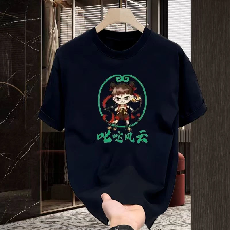 纯棉男士时尚百搭夏季修身圆领印花半袖韩版宽松白色短袖t恤ins