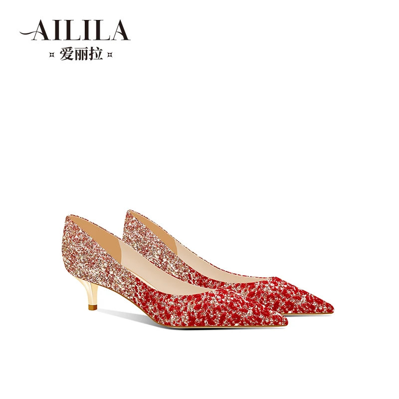 爱丽拉2025新款水晶红色高跟鞋秀禾婚纱两穿订婚鞋百塔不累脚女鞋