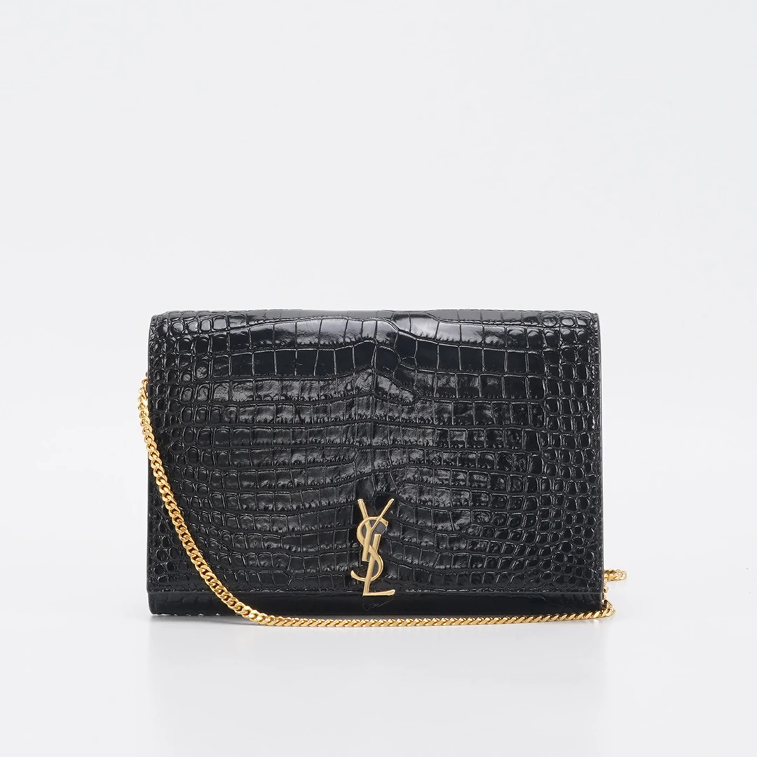 95新 YSL/圣罗兰 【白菜】  黑金牛皮鳄鱼纹 链条包/BGD901760006