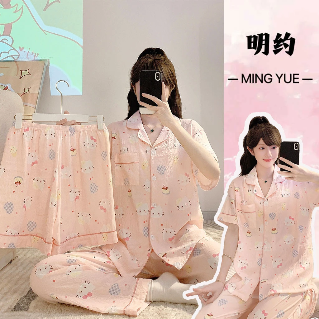 纾晳云/三件套2025新款睡衣女云朵棉夏季短袖宽松家居服大码套装