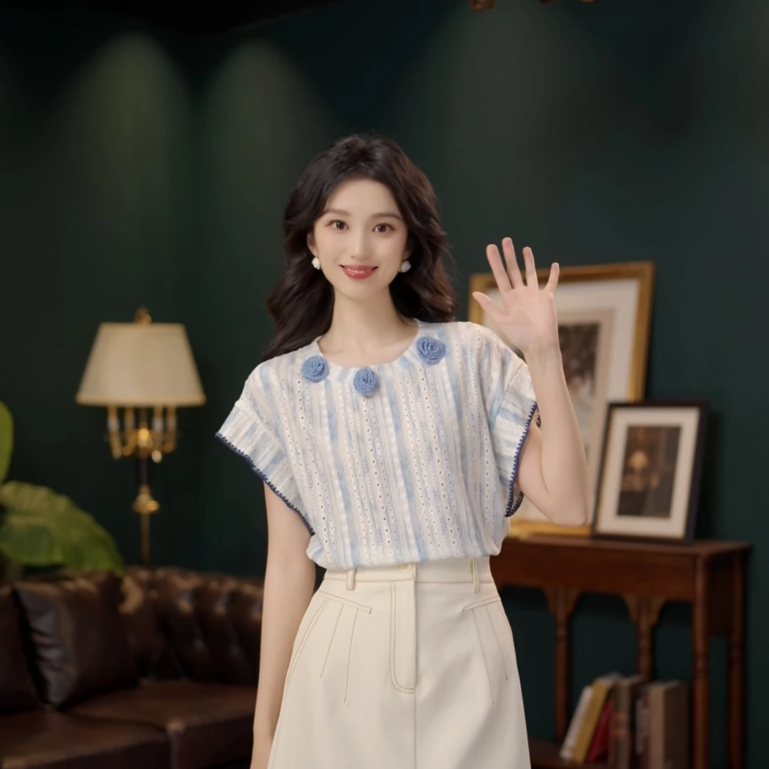 琦琦【雪顶泥】甜美小衫休闲百搭短袖衬衫女夏季上衣YF1102516