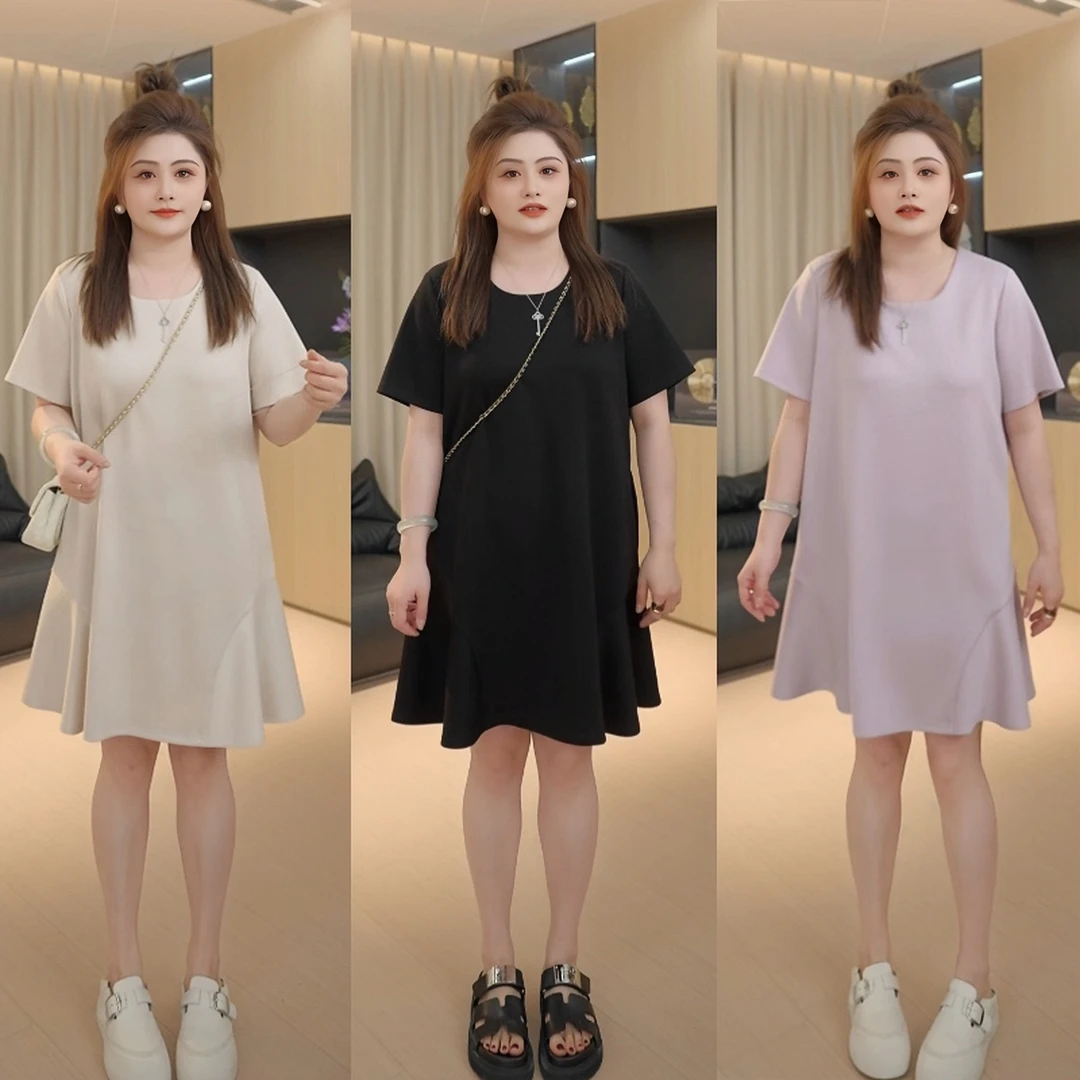 【胖佳佳】现货~随性时光 短袖连衣裙夏季气质休闲T恤裙H625Q05506
