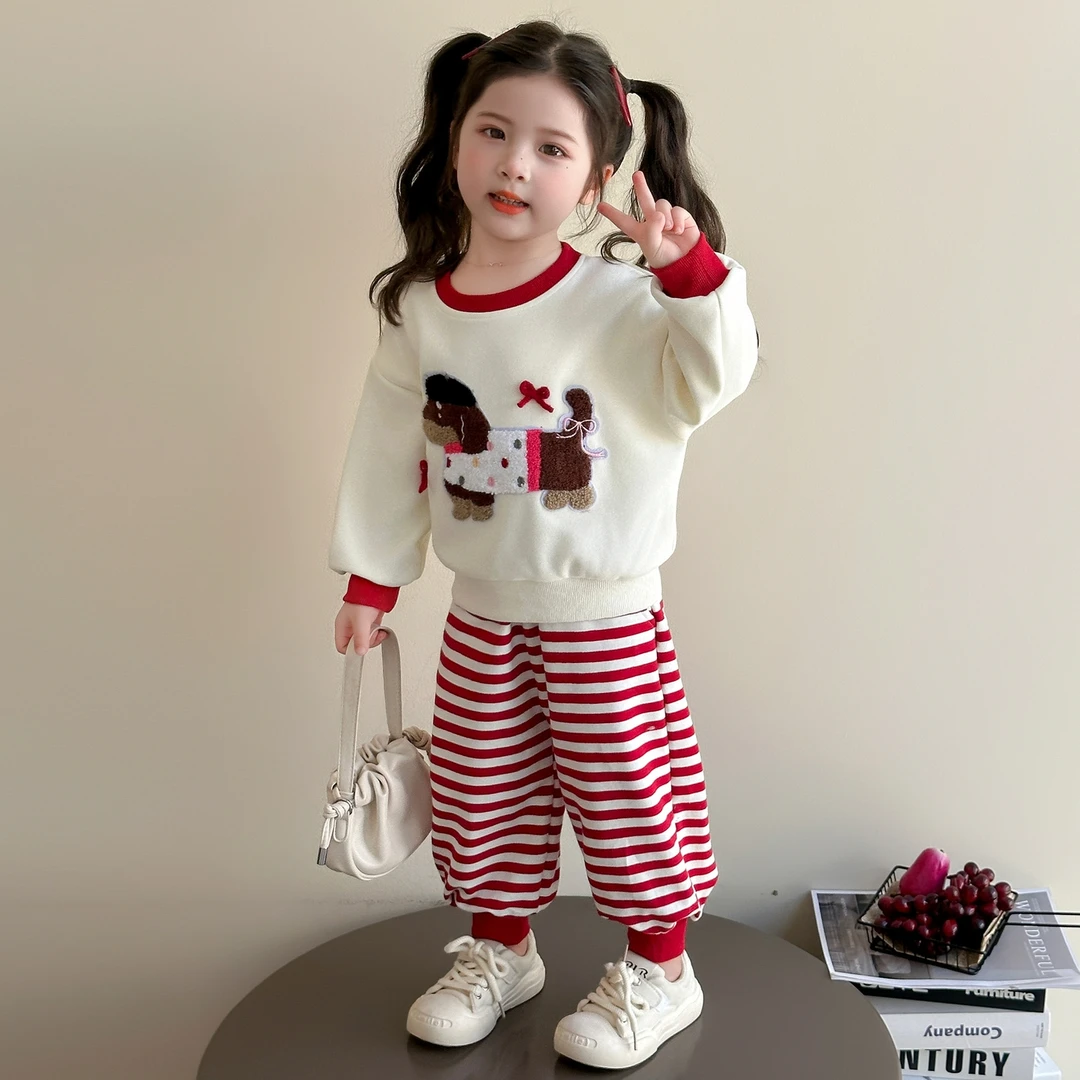 女童套装2025新款儿童洋气时髦卫衣女宝宝卡通春秋运动休闲两件套