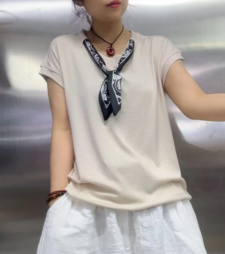 V领丝巾百搭上衣252528