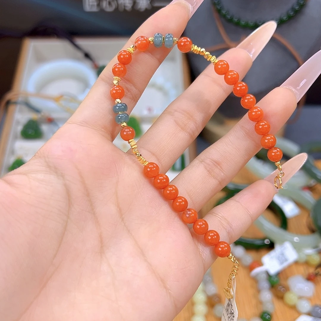 南红玛瑙银S925镶嵌手链sj