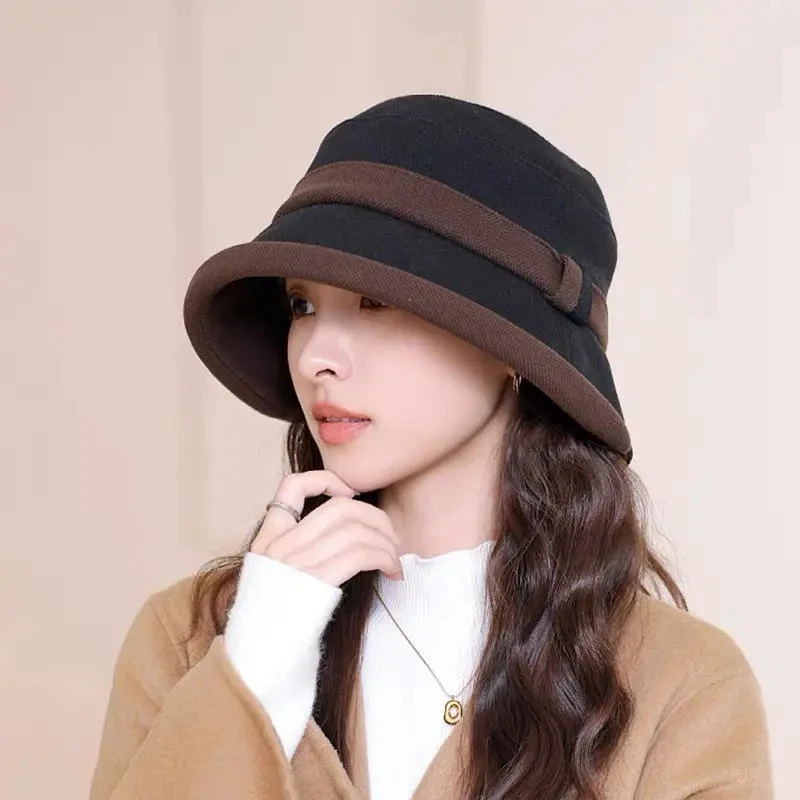 百搭渔夫帽女秋冬赫本风女士新款韩版优雅显脸小盆帽户外逛街帽子