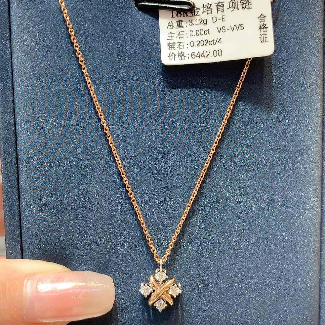 合成钻石颈饰18K金镶嵌项链