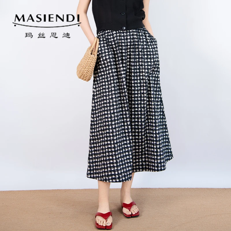 玛丝恩迪MASIENDI/夏季新款高腰长款格子波点半身裙半裙裙子23282