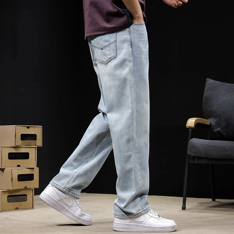 Cebrodz浅色牛仔裤男2025新款直筒春季潮牌宽松大码男士休闲百搭