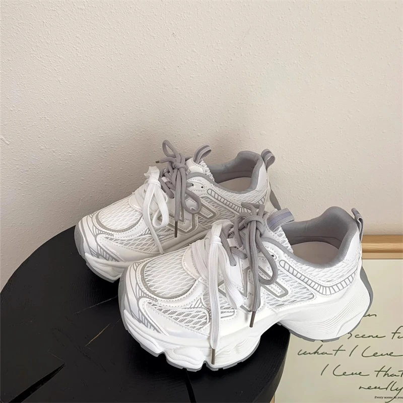 欧洲站老爹鞋女2025夏季新款真皮厚底时尚透气网面百搭运动休闲鞋