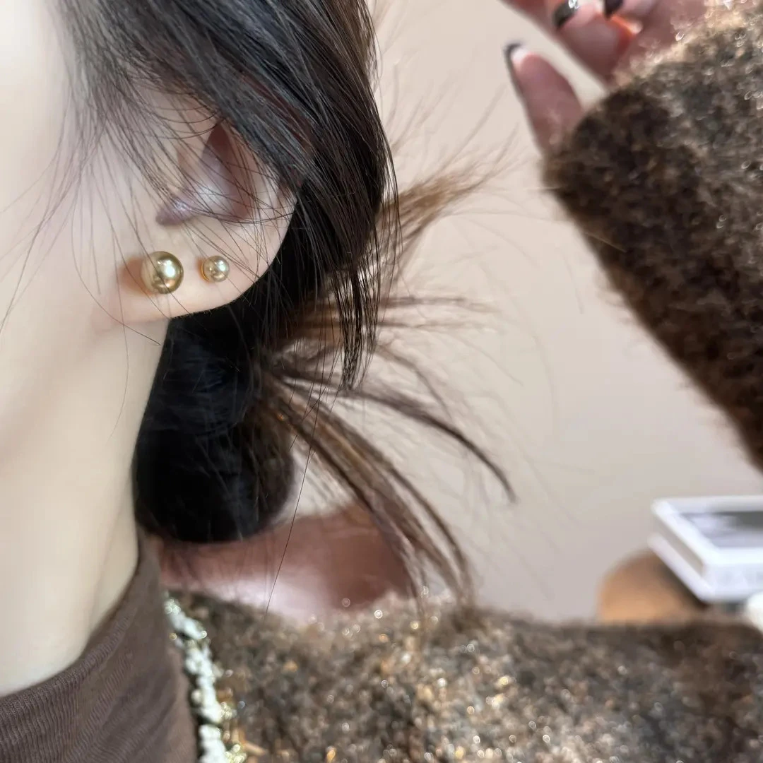 铜合金耳饰 “双11好物” 美拉德咖棕珠珠耳钉秋冬复古简约时尚耳饰