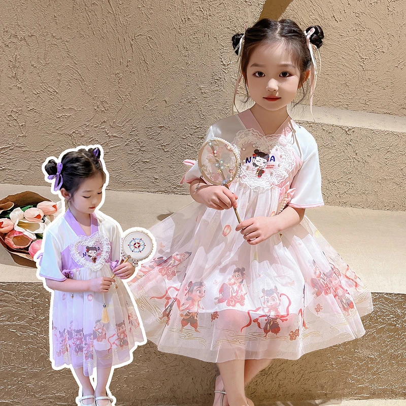 女童汉服连衣裙2025新款儿童洋气网纱公主裙中国风宝宝超仙汉服裙
