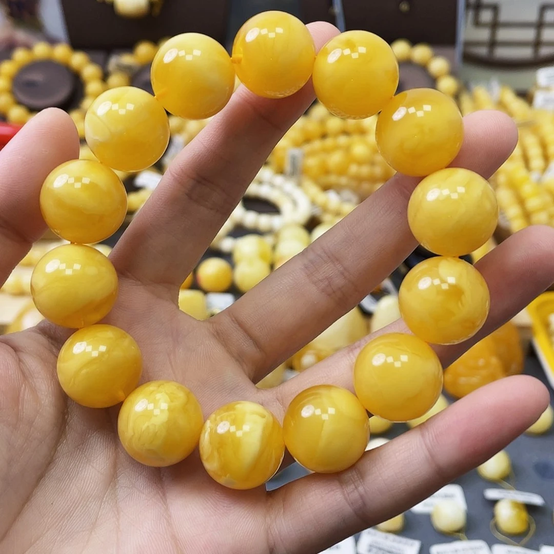 未镶嵌琥珀珠宝奇石圆珠手串17+mm鸡油黄 微瑕