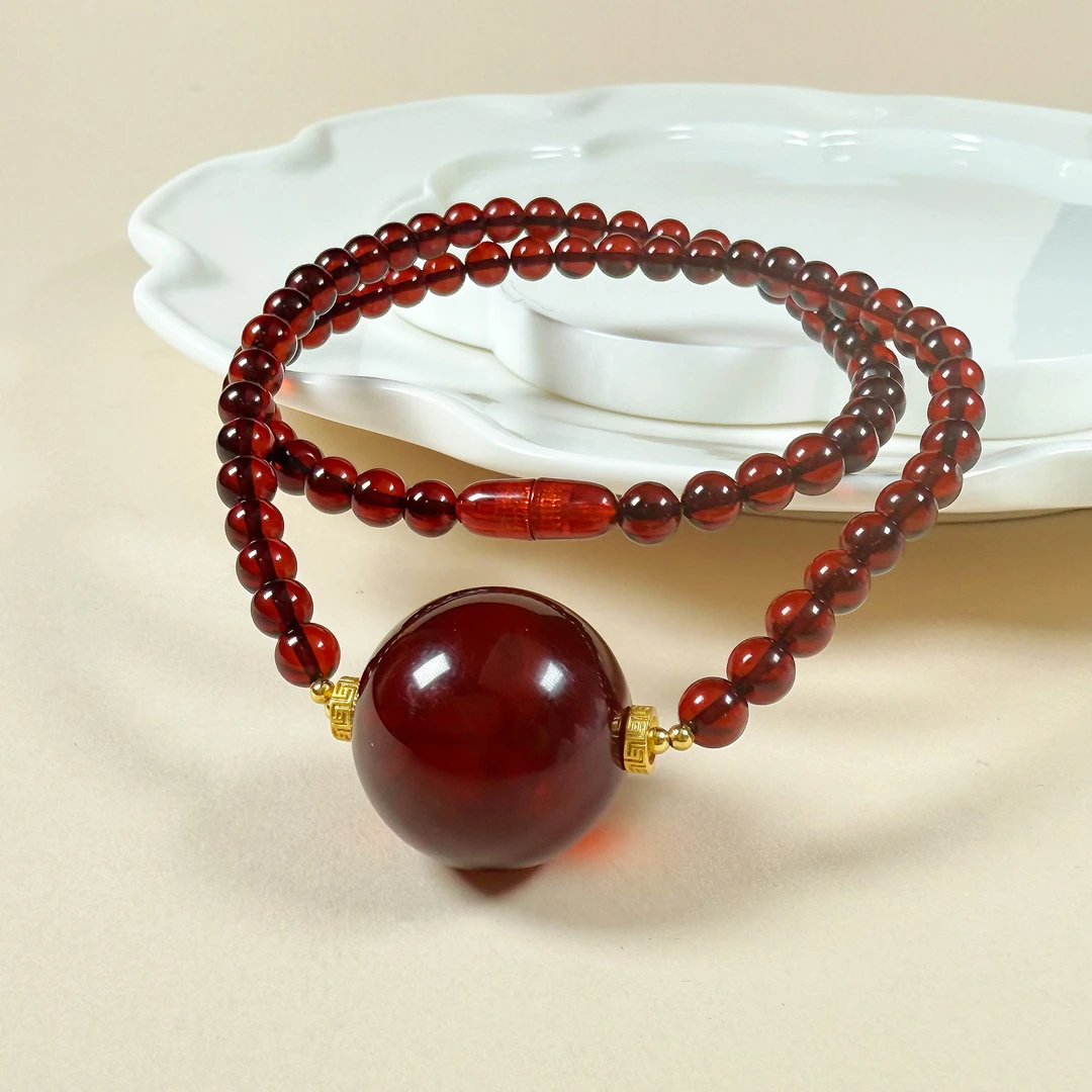 佳璐珠宝天然缅甸血珀25+mm锁骨链套链轻奢百搭时尚