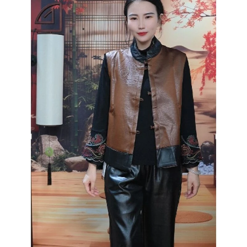 复古新中式马甲女装时尚国风中式马甲显瘦妈妈205油皮马甲