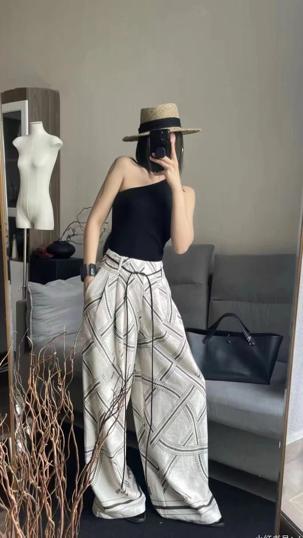 波西米亚风亚麻直筒裤