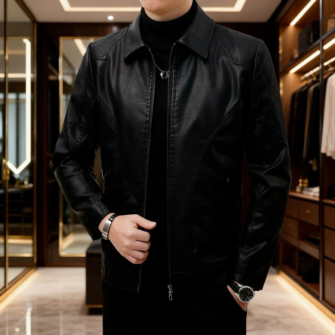 高档男士潮牌机车服海宁皮衣外套春秋冬加绒痞帅休闲百搭皮夹克