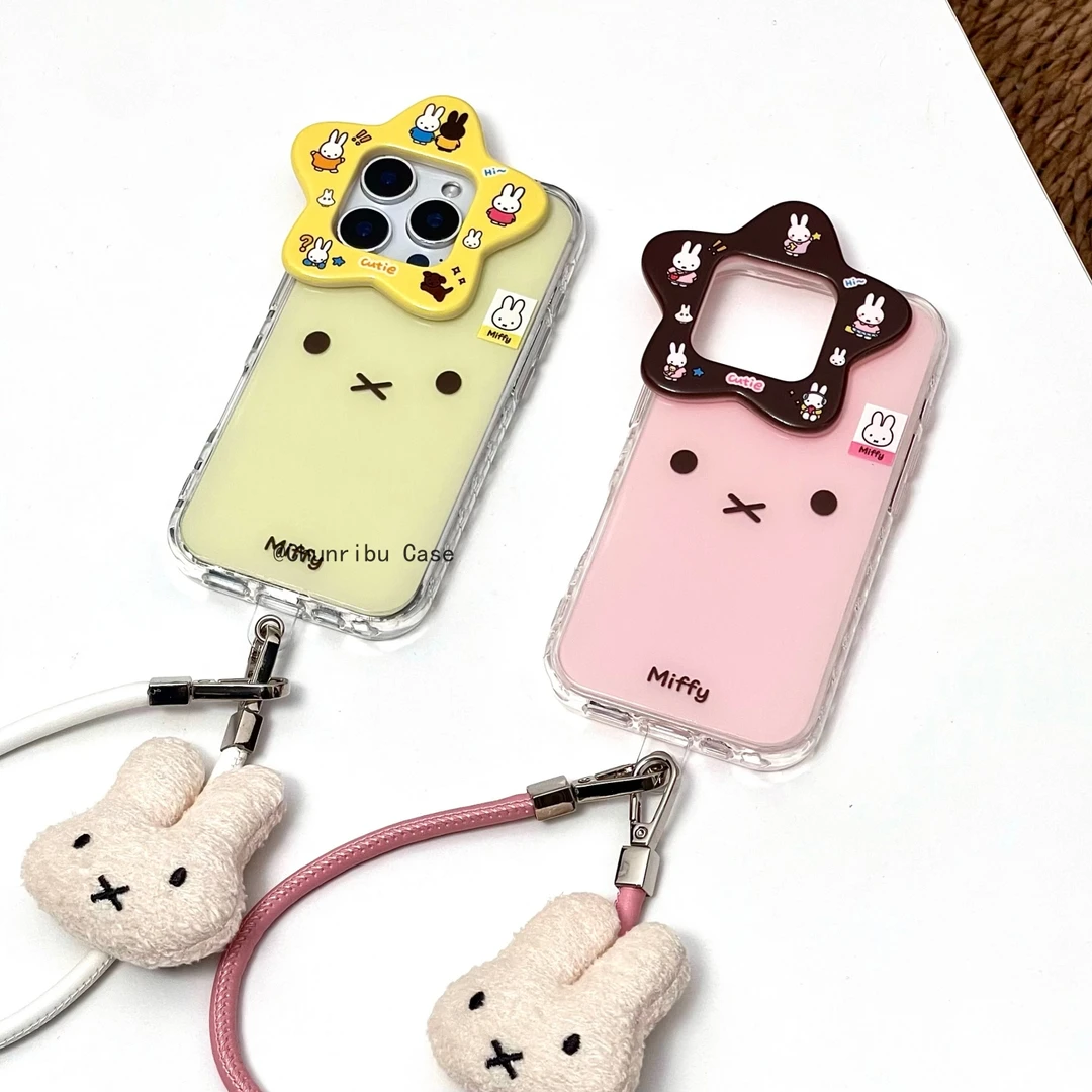 可爱卡通米菲大脸标签适用苹果16promax手机壳星星镜头15/14/13