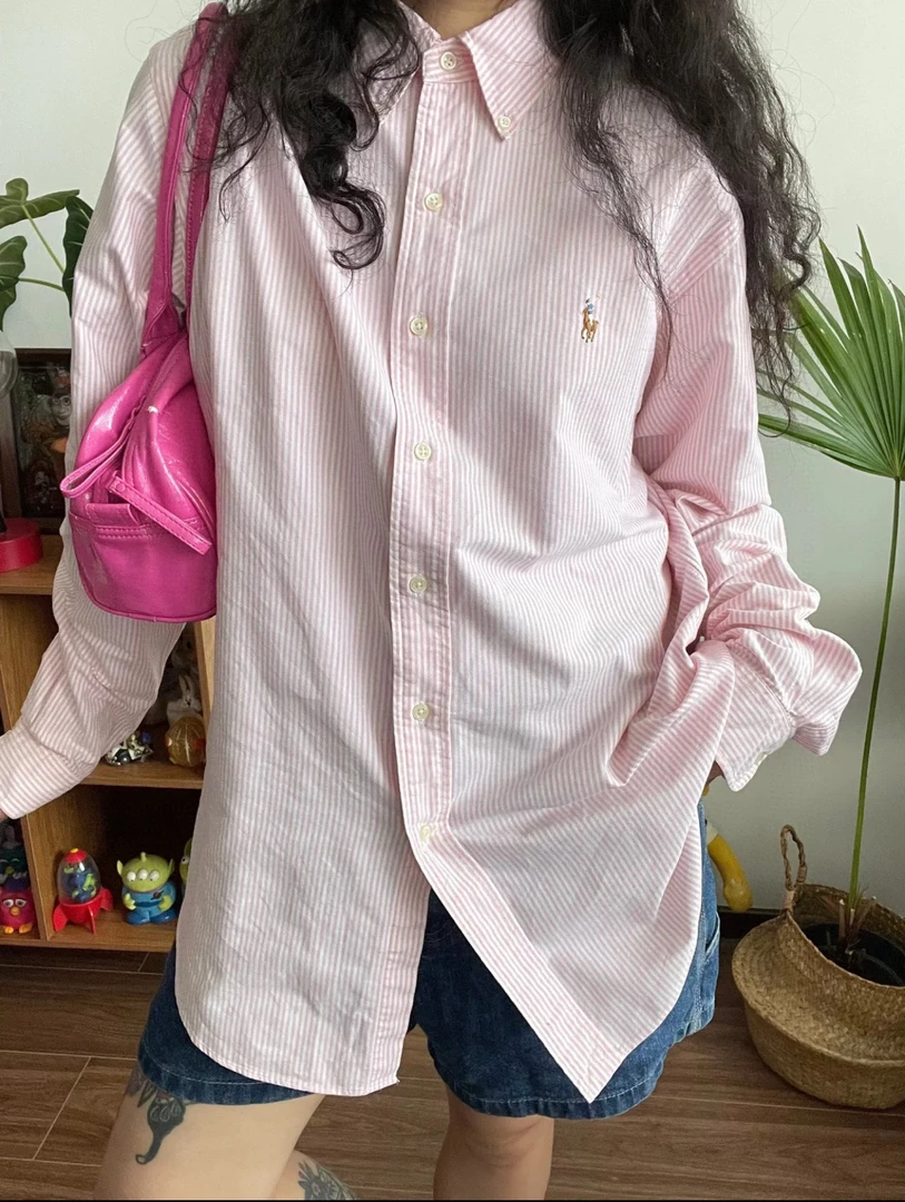 兔子*【R42】小马条纹夏季多巴胺牛津纺衬衫