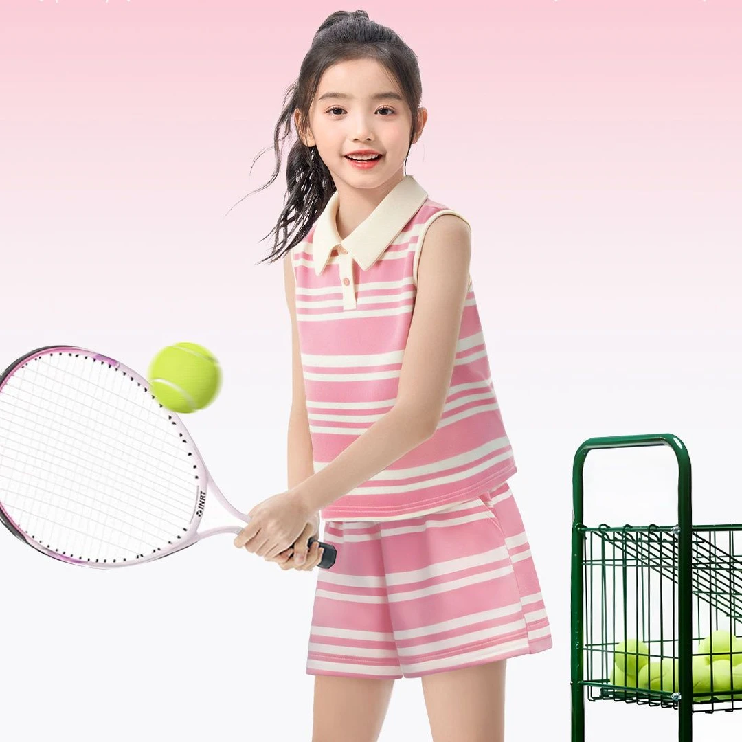 中大童新款时尚运动风套装休闲风夏季女常规套装运动外穿无袖学生