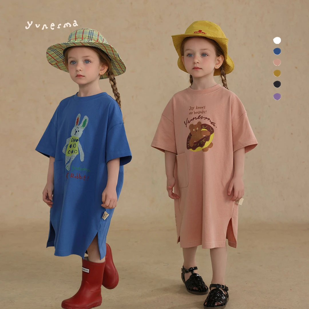 【原创插画师合作款】允儿妈女童夏季可爱连衣裙 宝宝洋气T恤裙潮