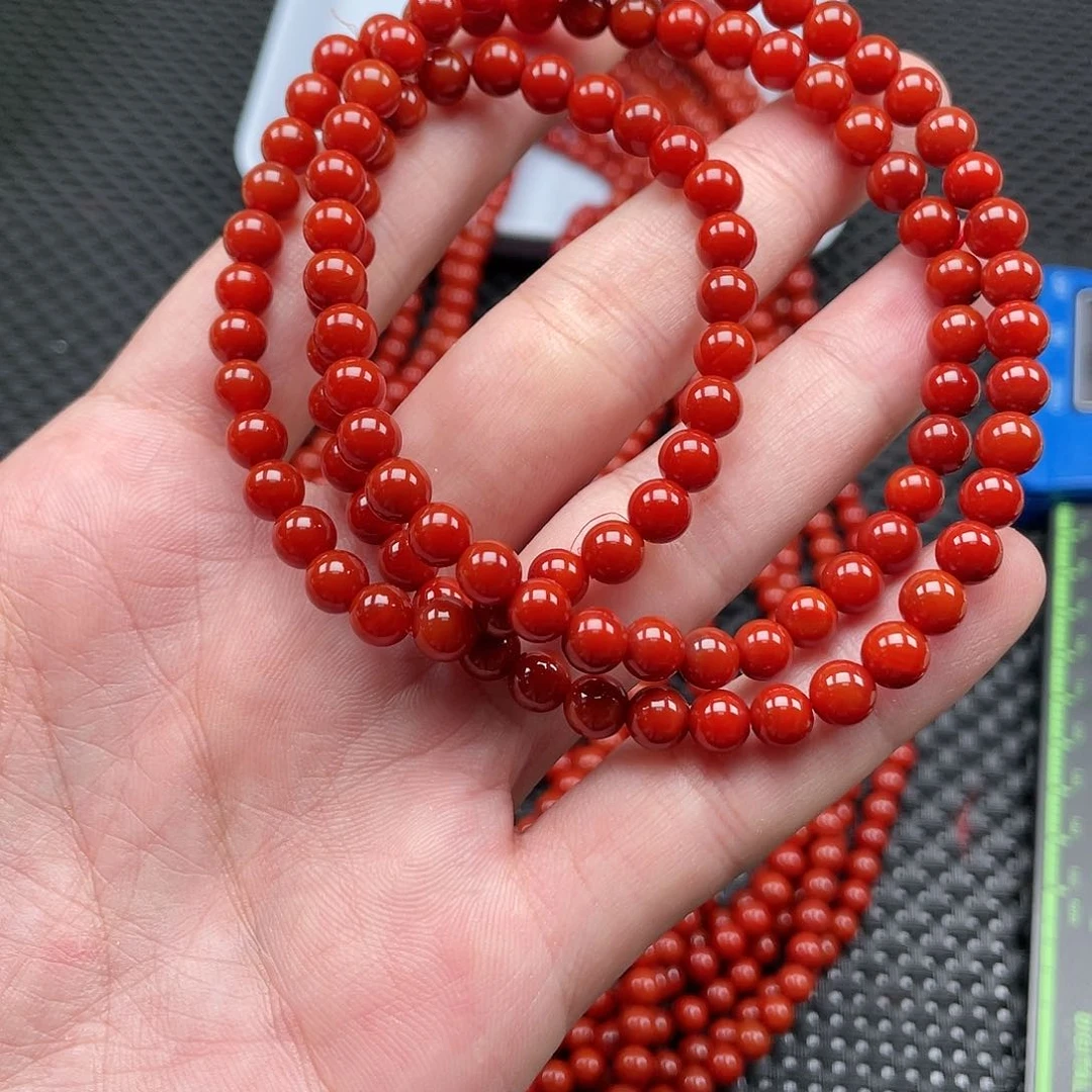 南红玛瑙6mm柿子红圆珠108长链未镶嵌
