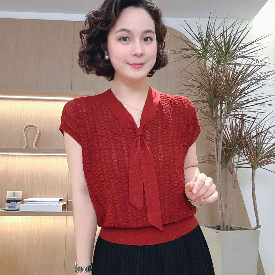 【夏日风景】飘带波纹针织上衣#DQ2512