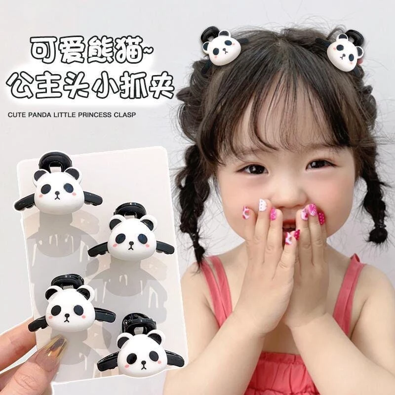 可爱卡通熊猫小抓夹儿童毛绒头发卡2024新款女童半扎发鲨鱼夹头