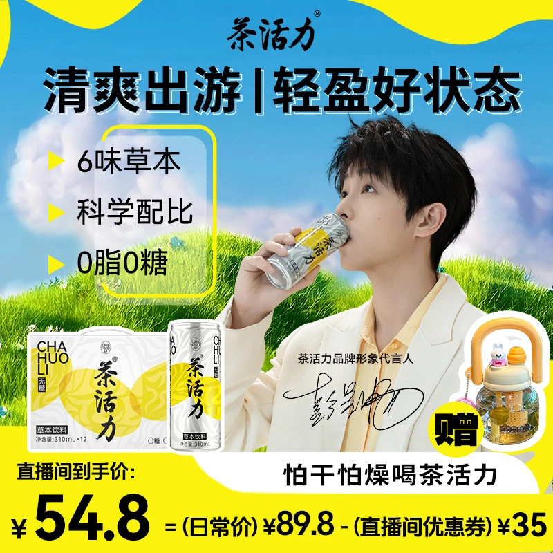 茶活力植物草本饮料 310mlx12罐 无糖0脂 清甜不腻 赠拎拎壶