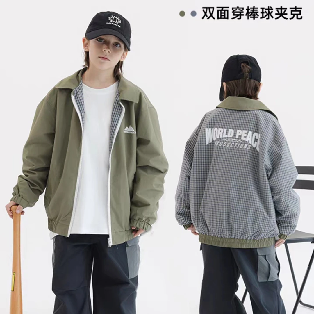 童装男童外套儿童棒球夹克2025秋装新款上衣中大童时髦双面穿上衣
