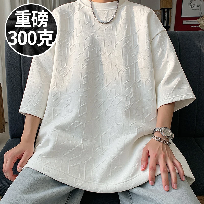 港风潮牌美式重磅复古男士胖子T恤短袖加肥加大码男装半截袖夏季
