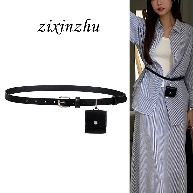 真皮细腰带女迷你腰包韩系装饰配连衣裙子束腰高级感小众皮带配饰