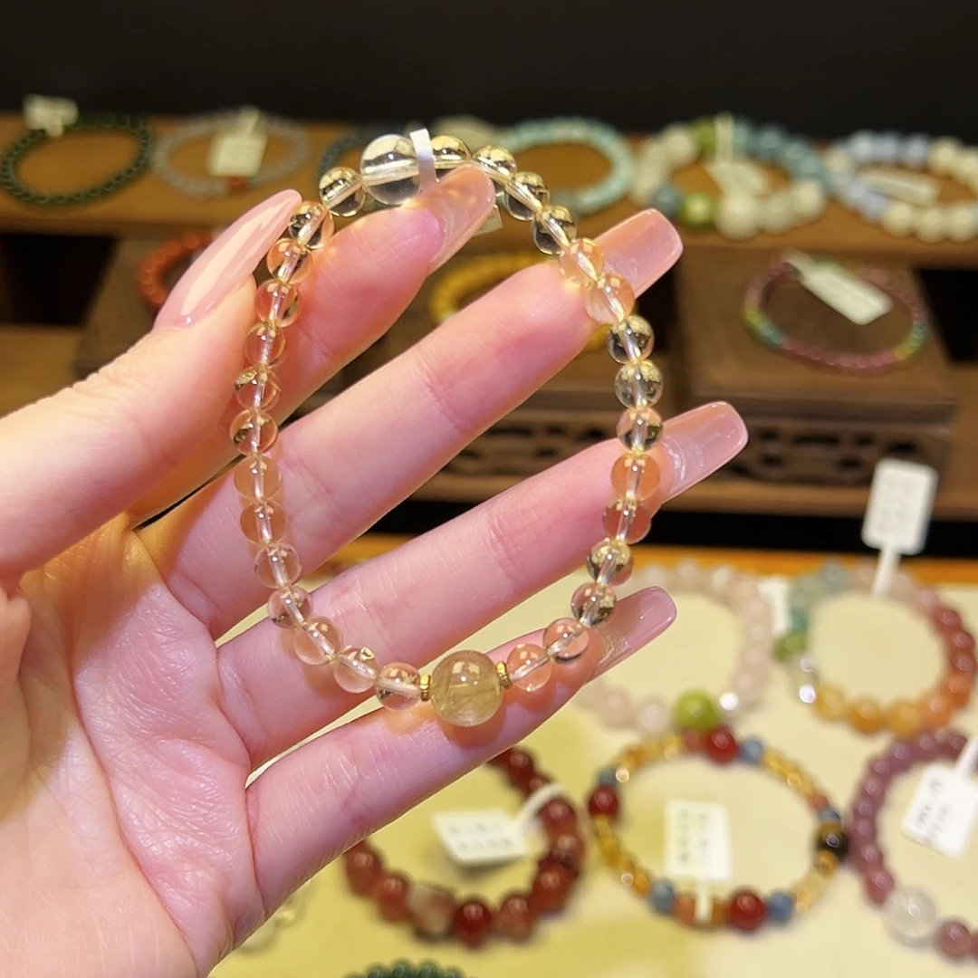 银S925镀金镶嵌水晶手串黄888