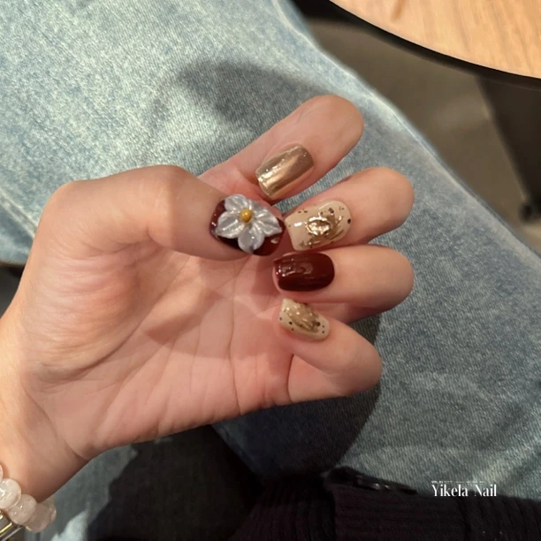 （复古花朵）伊克拉纯手工立体花手工气质显白穿戴甲