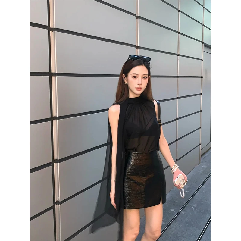 2025夏季新款ins气质御姐范洋气减龄无袖上衣女配高腰显瘦半身裙