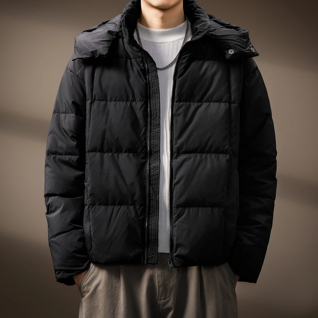 高端美式复古潮牌保暖连帽羽绒服男士冬季加厚防寒保暖面包服外套