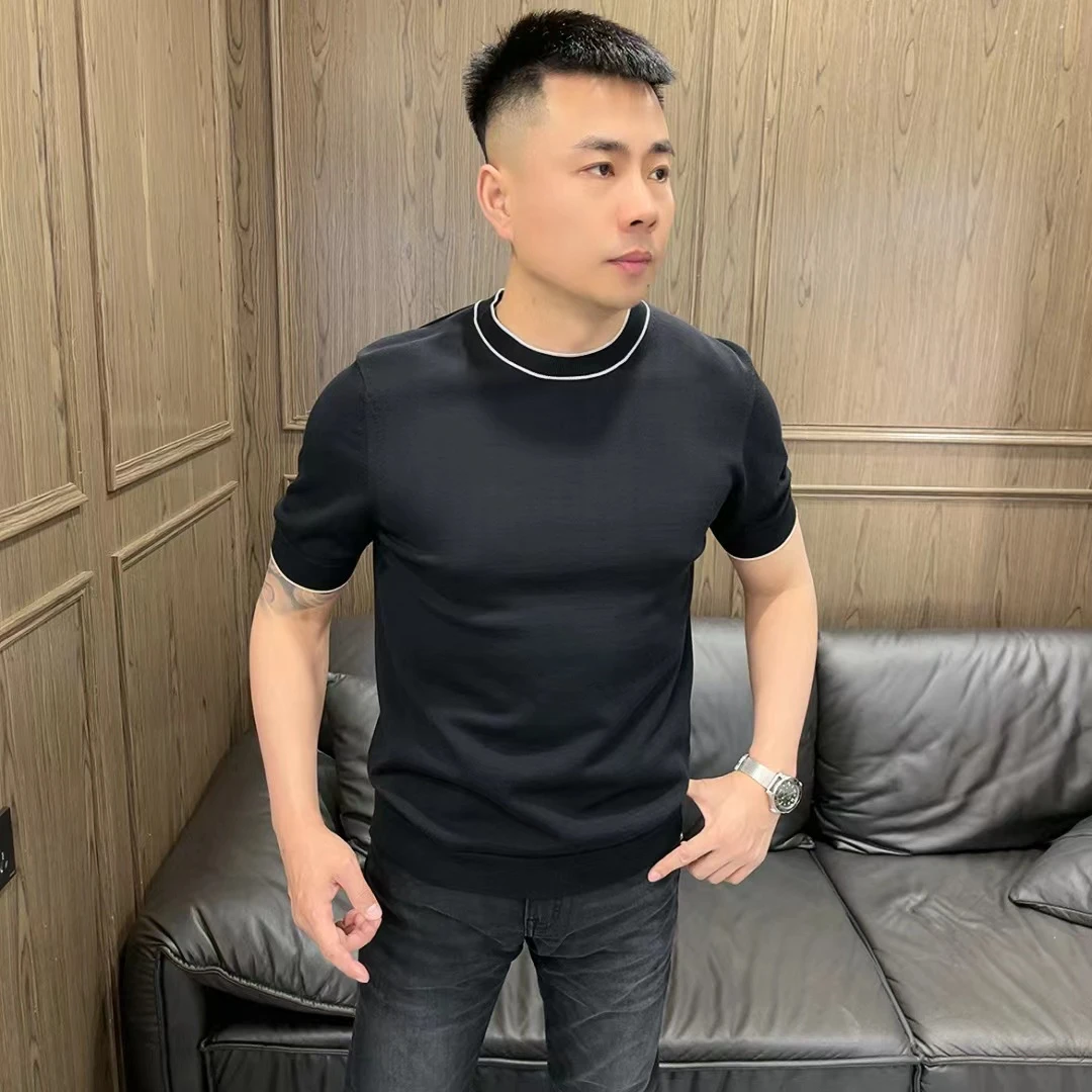 TA钴25春夏3099 男士高端商务休闲英伦简约纯色针织 圆领短袖T恤