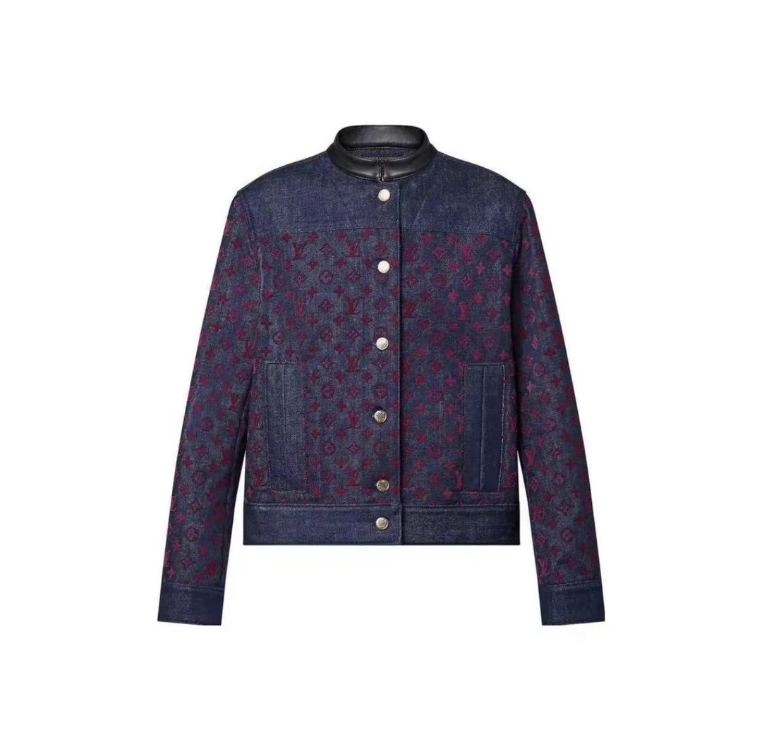 未使用 LouisVuitton/路易威登 满印老花拼接皮质立领外套