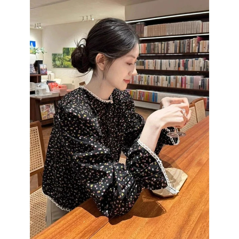 女衬衣春秋小众衬衫上衣法式新款山力洋气独达迪宽松百搭碎花别致