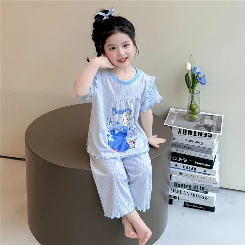 女童睡衣纯棉夏季薄款女宝宝空调服套装小女孩夏季分体儿童家居服