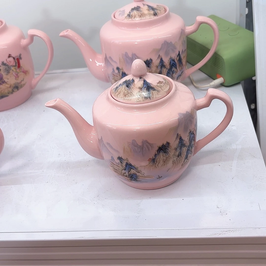 壶陶瓷千里江山图一斤侧把壶红稀稀